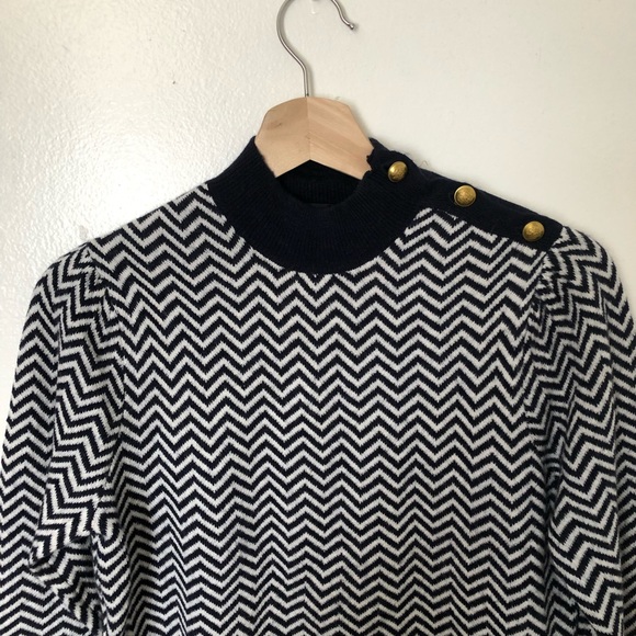 J Crew Button Detail Mockneck Sweatet Herringbone - Picture 2 of 6